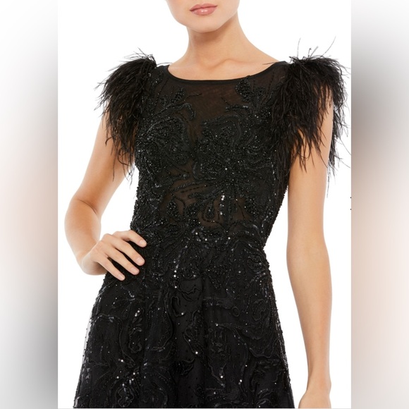 Embellished feather cap sleeve bateau A-line gown - Picture 3 of 3